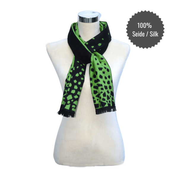 Scarf Shawl 100% Silk Flannel Jacquard Green Black